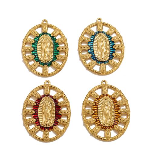 Enamel Stainless Steel Pendant, 304 Stainless Steel, Virgin Mary, gold color plated, DIY 