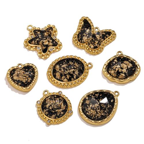 Enamel Stainless Steel Pendant, 304 Stainless Steel, with Gold Foil, gold color plated, DIY 