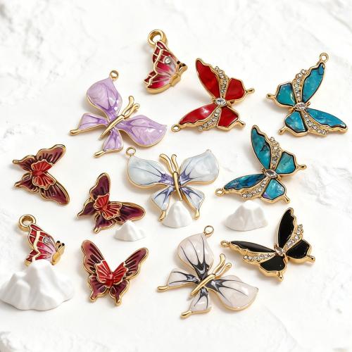 Enamel Stainless Steel Pendant, 304 Stainless Steel, Butterfly, gold color plated, DIY & with rhinestone 