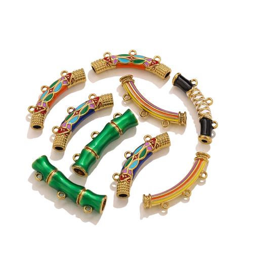 304 Stainless Steel Curved Tube Beads, gold color plated, DIY & enamel & with rhinestone [