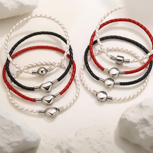PU Leather Cord Bracelets, 304 Stainless Steel, with PU Leather, plated, Unisex [