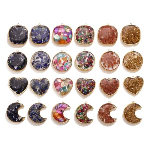 Gemstone Jewelry Pendant, 304 Stainless Steel, with Natural Gravel, gold color plated, DIY & epoxy gel 
