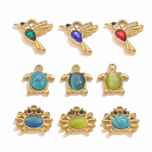 Gemstone Jewelry Pendant, 304 Stainless Steel, with Gemstone, gold color plated, DIY & with rhinestone 