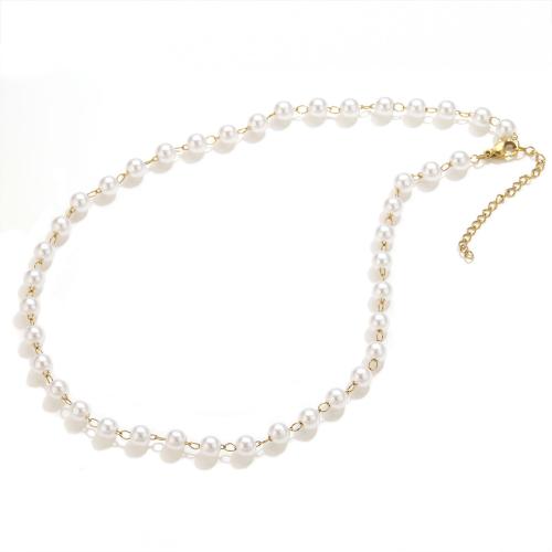 Collier de perles en plastique, Acier inoxydable 304, avec perle de plastique, avec 2inch chaînes de rallonge, Placage de couleur d'or, styles différents pour le choix & pour femme Environ 15.7 pouce, Vendu par PC