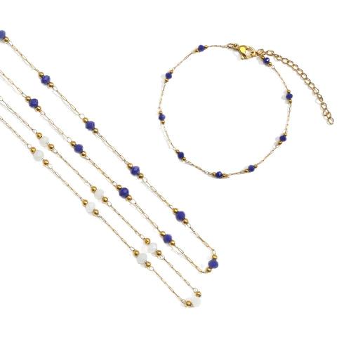 Parures de bijoux en acier inoxydable, Acier inoxydable 304, avec Pierre naturelle, Placage de couleur d'or, styles différents pour le choix & pour femme, Vendu par PC