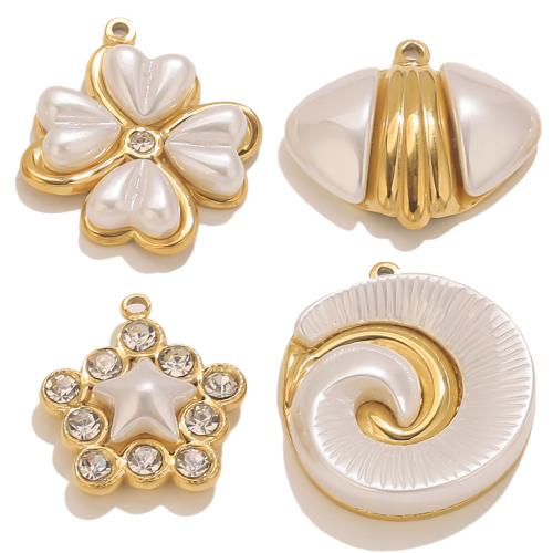 Weiße Muschel Anhänger, 304 Edelstahl, mit Weiße Muschel, goldfarben plattiert, DIY & verschiedene Stile für Wahl & mit Strass, verkauft von PC
