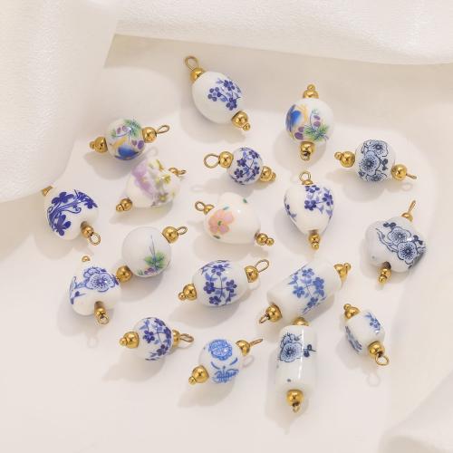 Porcelain Pendants, 304 Stainless Steel, with Porcelain, handmade, DIY 