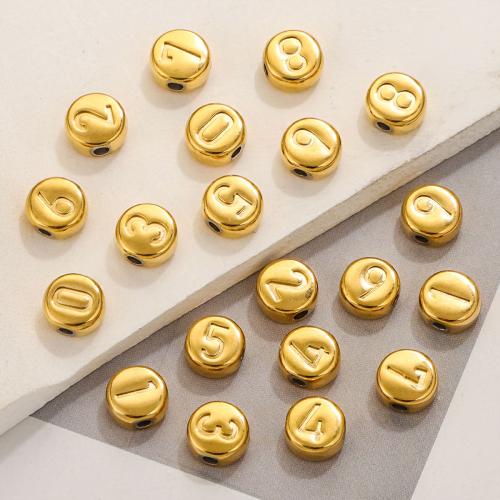 Stainless Steel Beads, 304 Stainless Steel, Flat Round, plated, DIY & with number pattern 7mm Approx 1mm 