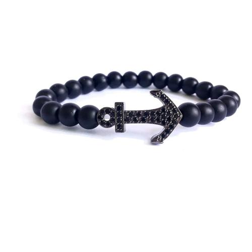 Edelstein Armbänder, Abrazine Stein, Modeschmuck & mit Strass, schwarz, 8mm, Länge:21 cm, verkauft von PC