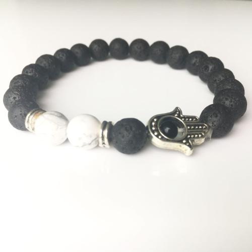 Edelstein Armbänder, Lava, mit Magnesit & Zinklegierung, Modeschmuck, gemischte Farben, 8mm, Länge:18 cm, verkauft von PC