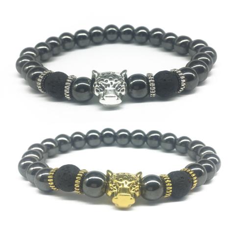 Edelstein Armbänder, schwarzer Stein, mit Lava & Zinklegierung, Modeschmuck, keine, 8mm, Länge:21 cm, verkauft von PC