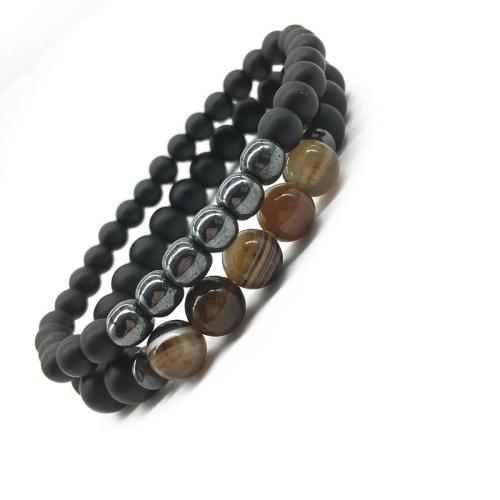 Edelstein Armbänder, Abrazine Stein, mit Non- magnetische Hämatit & Streifen Achat, Herz, Modeschmuck, gemischte Farben, 8mm, Länge:21 cm, verkauft von setzen