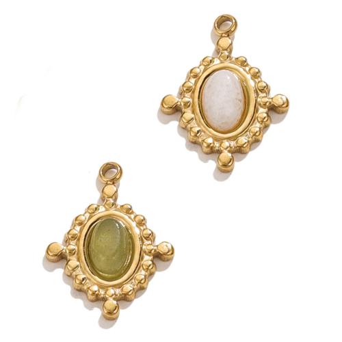 304 Stainless Steel Pendant, with Aventurine, gold color plated, DIY 