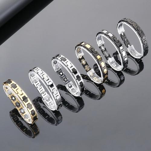 Acier de tungstène bracelet, avec Pierre de Noir-Magnetic, Placage, bijoux de mode & pour homme, plus de couleurs à choisir Environ 8.5 pouce, Vendu par PC
