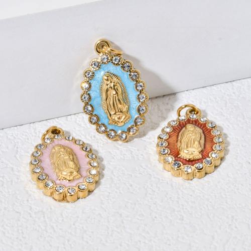 Stainless Steel Saint Pendant, 304 Stainless Steel, Virgin Mary, gold color plated, DIY & enamel & with rhinestone 
