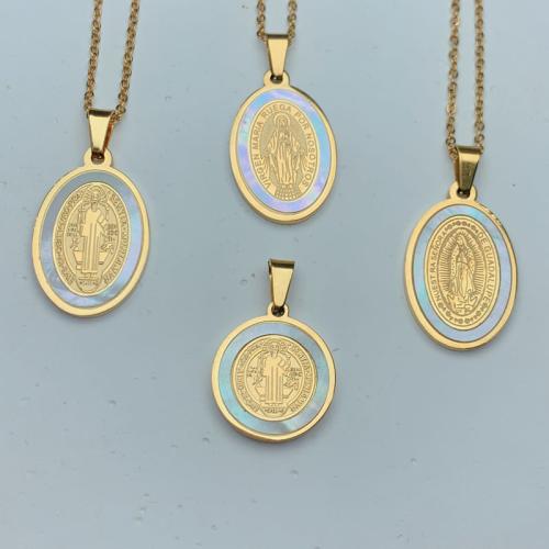 304ステンレススチール ネックレス, とともに 貝, ゴールドメッキ, 楕円形の鎖 & 異なるスタイルを選択 & 女性用, 長さ:約 19.7 インチ, 売り手 パソコン