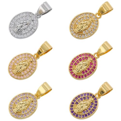 Cubic Zirconia Micro Pave Brass Pendant, Flat Oval, plated, DIY & micro pave cubic zirconia 
