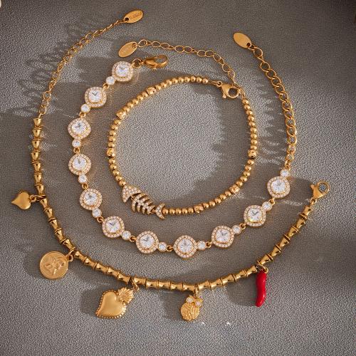 Bracelets en acier inoxydable, Acier inoxydable 304, Placage de couleur d'or, bijoux de mode & pavé de micro zircon, plus de couleurs à choisir, Vendu par PC