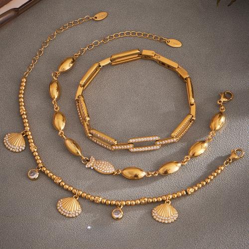 Bracelets en acier inoxydable, Acier inoxydable 304, Placage de couleur d'or, bijoux de mode & pavé de micro zircon, plus de couleurs à choisir, Vendu par PC