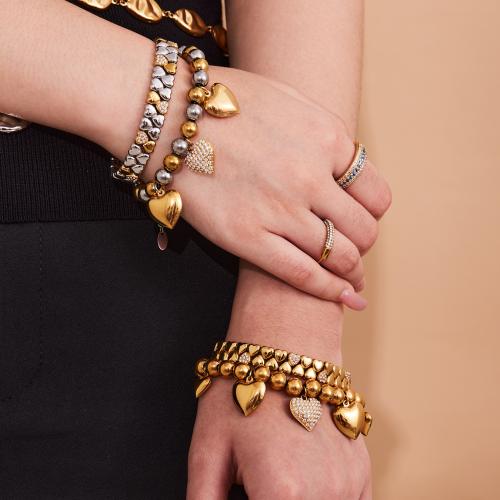 Bracelets en acier inoxydable, Acier inoxydable 304, Placage de couleur d'or, bijoux de mode & pavé de micro zircon, plus de couleurs à choisir, Vendu par PC