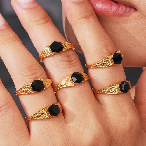 Gemstone Stainless Steel Finger Ring, 304 Stainless Steel, with Natural Stone, gold color plated, fashion jewelry 