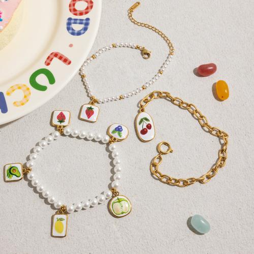 Ensembles de bijoux en acier inoxydable émaillé, Acier inoxydable 304, Bracelet & boucle d'oreille & collier, avec perle de plastique, Placage de couleur d'or, bijoux de mode, plus de couleurs à choisir, Vendu par PC