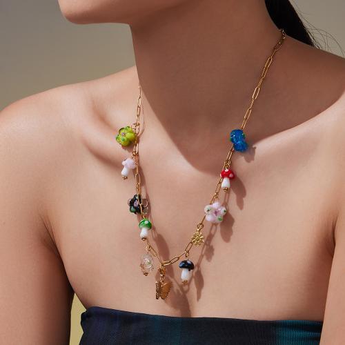 Résine de cire collier de corde, Acier inoxydable 304, avec résine & perle de plastique, Placage de couleur d'or, bijoux de mode & émail, plus de couleurs à choisir, Vendu par PC