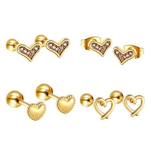clou d'oreille en acier inoxydable avec stras, Acier inoxydable 304, Placage de couleur d'or, bijoux de mode & avec strass, plus de couleurs à choisir, Vendu par paire