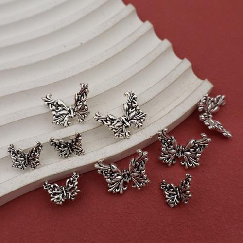 Perles animaux en alliage de zinc, papillon, Placage de couleur argentée, DIY Vendu par sac