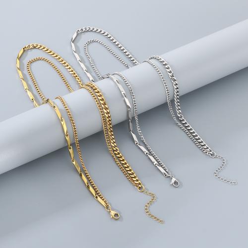 Acier inoxydable 304 collier, Placage, Double couche & bijoux de mode & pour homme, plus de couleurs à choisir, Vendu par PC