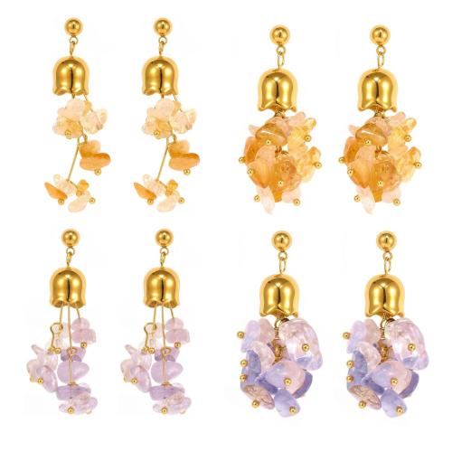 Colgantes de Cuarzo Natural, acero inoxidable 304, con amatista & abalorio de citrino, chapado en color dorado, Joyería, más colores para la opción, Vendido por Par