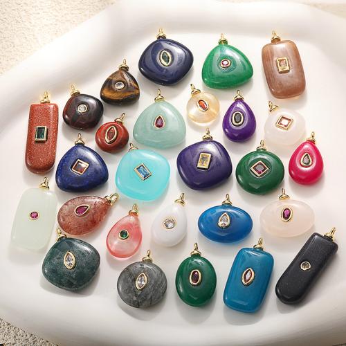 Gemstone Brass Pendants, Natural Stone, with Brass, plated, DIY & with rhinestone [