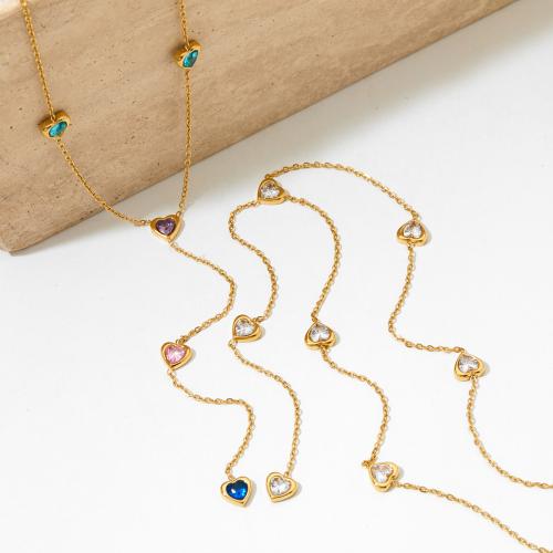 Stainless Steel Sweater Chain Necklace, 304 Stainless Steel, gold color plated, fashion jewelry & with rhinestone 