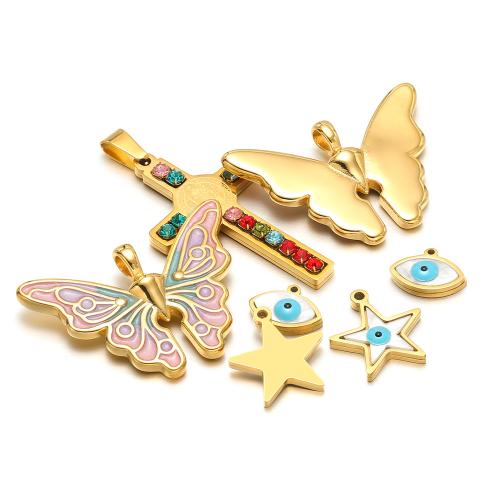 Enamel Stainless Steel Pendant, 304 Stainless Steel, with White Shell, plated, DIY & with rhinestone 