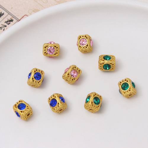 Rhinestone Brass Beads, plated, DIY & with rhinestone & hollow 