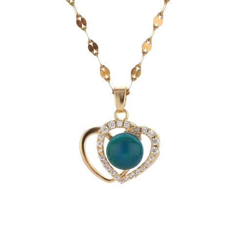 collier d'humeur en émail, Acier inoxydable 304, coeur, Placage de couleur d'or, DIY & pavé de micro zircon & émail selon l'humeur, couleurs mélangées, 25mm cm, Vendu par PC