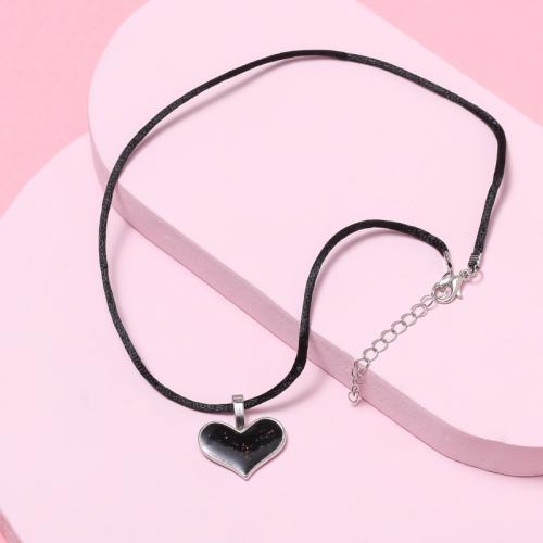 collier d'humeur en émail, alliage de zinc, avec corde de cire, coeur, Placage de couleur argentée, bijoux de mode & émail selon l'humeur, couleurs mélangées, 20mm, Vendu par PC