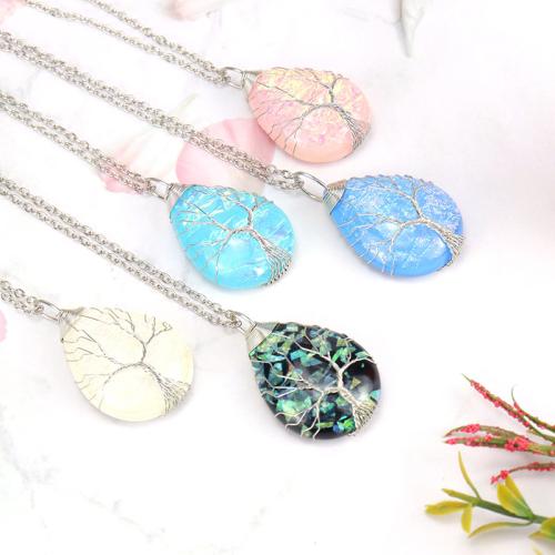 канифоль Ожерелье, с Ракушка & Латунь, Древо жизни, Связанный вручную, перекрестная цепь & Женский, Много цветов для выбора, продается PC