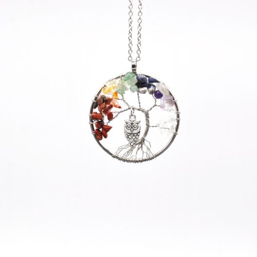 Природный гравий Ожерелье, с Искусственная кожа & цинковый сплав, Древо жизни, Мужская & разные стили для выбора, длина:Приблизительно 20.9 дюймовый, продается PC