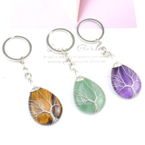 Gemstone Key Clasp, with Brass, Teardrop, handmade & Unisex, gemstone size 