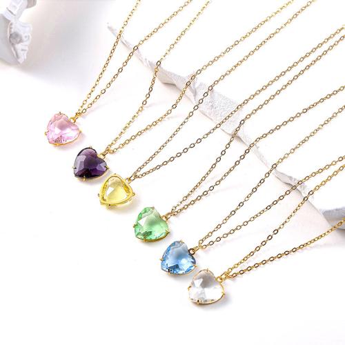 304 Edelstahl Halskette, Herz, goldfarben plattiert, unisex & mit kubischem Zirkonia, keine, Länge:ca. 19.68 ZollInch, verkauft von PC