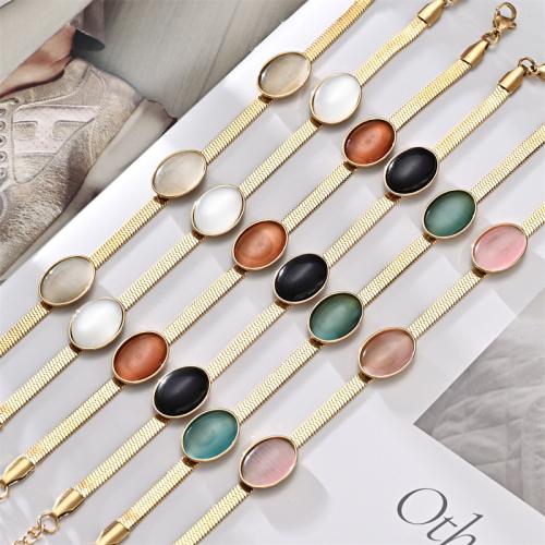 Acier inoxydable 304 bracelet, avec Oeil de chat, avec 2inch chaînes de rallonge, Placage de couleur d'or, bijoux de mode & pour femme, plus de couleurs à choisir Environ 7.09 pouce, Vendu par PC