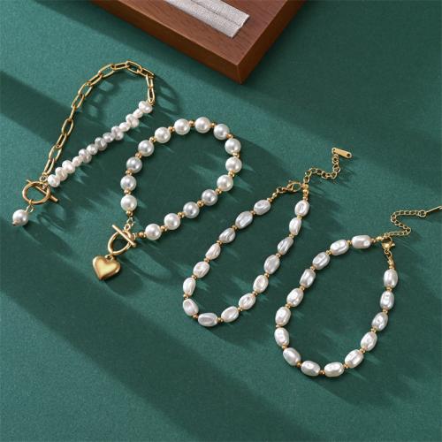 Acier inoxydable 304 bracelet, avec perle de plastique, Placage de couleur d'or, styles différents pour le choix & pour femme Environ 7.09 pouce, Vendu par PC