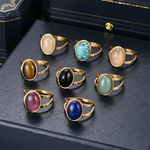 304 Stainless Steel Finger Ring, with Gemstone, gold color plated & Unisex US Ring 