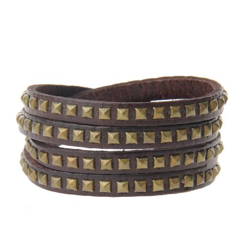 cuir de peau de vache bracelet, avec alliage de zinc, Vintage & with rivet stud & unisexe, plus de couleurs à choisir Vendu par PC[