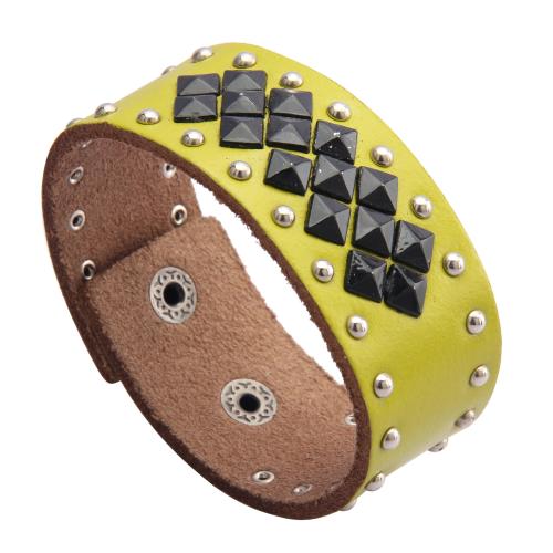 PU Leather Bracelet, with Zinc Alloy, with rivet stud & Unisex & enamel, green [