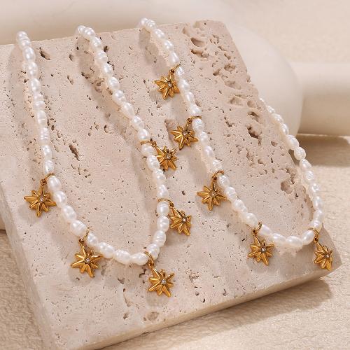 Bijoux de perle d'eau douce naturelle, Acier inoxydable 304, avec coquille blanche & perle d'eau douce cultivée, Placage de couleur d'or, bijoux de mode & avec strass, plus de couleurs à choisir, Vendu par PC