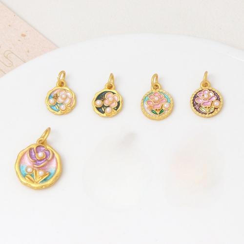 Enamel Brass Pendants, with Plastic Pearl, plated, DIY 