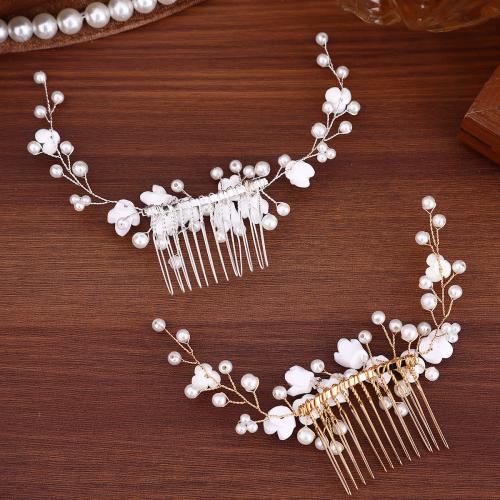 Peignes décoratifs, alliage de zinc, avec perle de plastique, Placage de couleur d'or, bijoux de mode & avec strass, plus de couleurs à choisir Vendu par PC