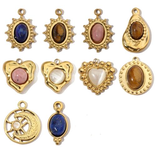Gemstone Jewelry Pendant, 304 Stainless Steel, with Natural Stone, gold color plated, DIY 